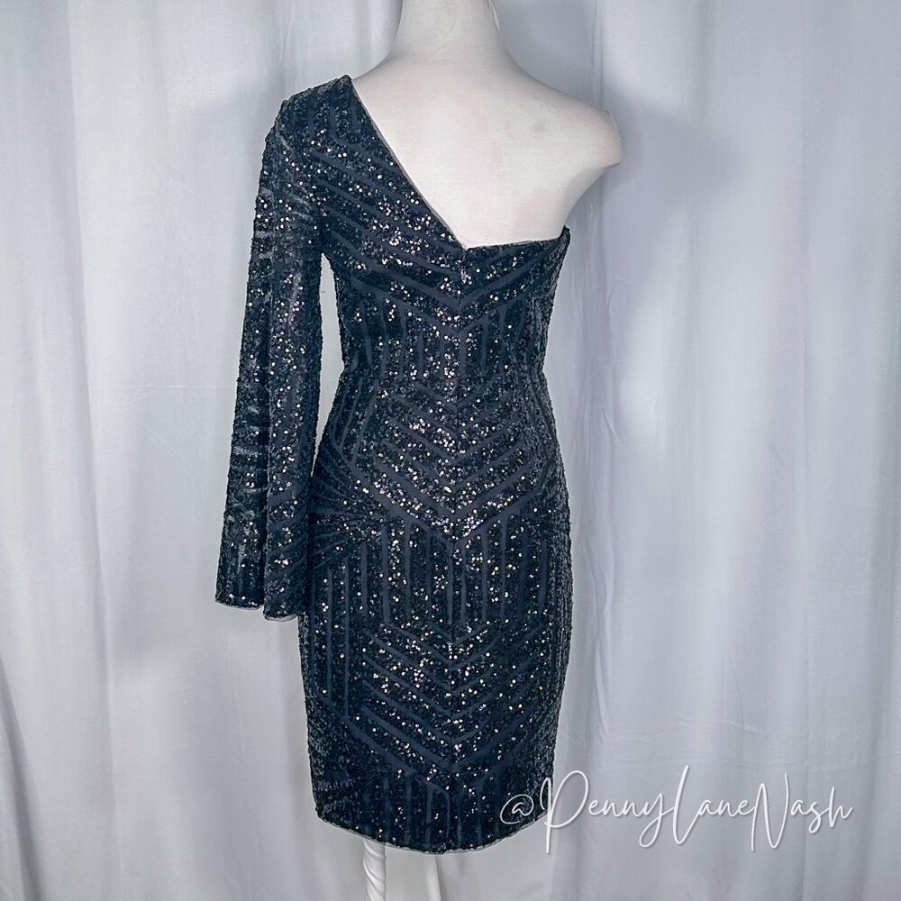 NWT Lumier by Bariano Duckie Sequin One Shoulder Dress Black - Picture 10 of 15